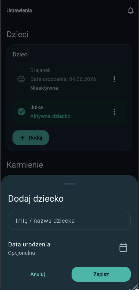 Dodanie dziecka