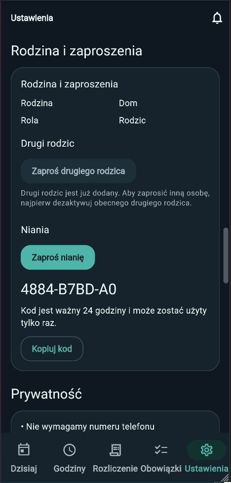Zaproszenie niani lub drugiego rodzica